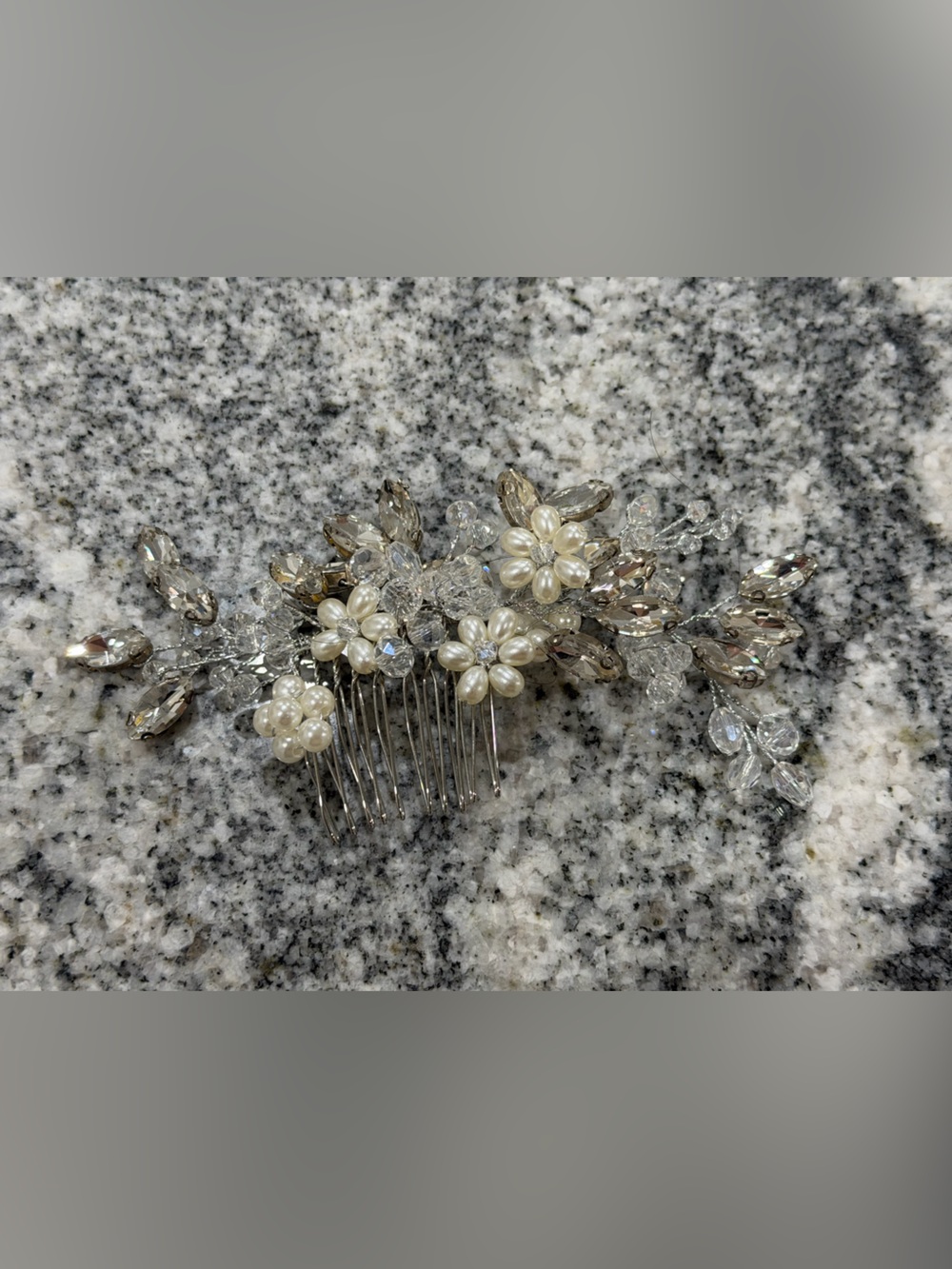 Pearl & Crystal Floral Hair Comb - Ivory and Silver
